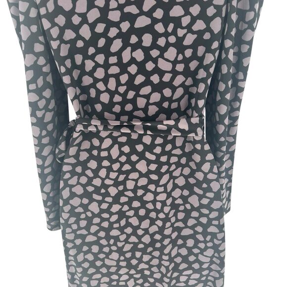 Ann Taylor Dress Womens Petite 2 Black Print Wrap Long Sleeve Jersey Knit NEW - Picture 12 of 16